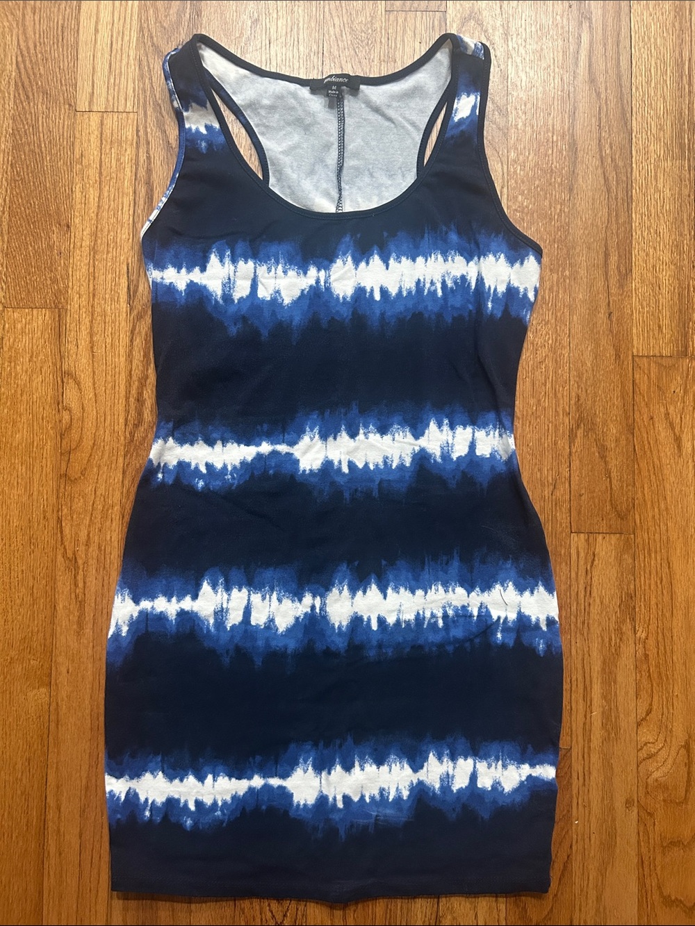 Navy & White Tie-Dye Bodycon Tank Dress Medium